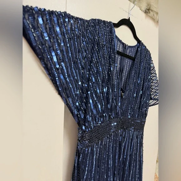 NWT | Mac Duggal 14007 Midnight Blue Navy A Line Embellished Midi Dress Size 12 - Picture 12 of 15